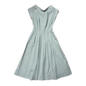 50s Vintage Plaid Day Dress Dolman Cap Sleeve Cowlneck Flared Skirt Metal Zip.